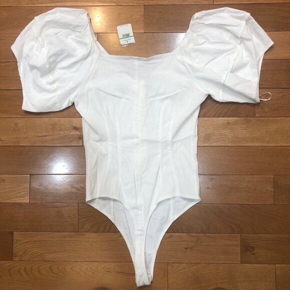 NWT Intimately Free People Not Basic Puff Sleeve Bodysuit Canvas White Sz L - Picture 7 of 10